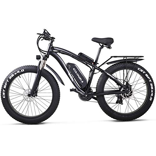 GUNAI Bicicletta Elettrica Pieghevole Bici da Montagna 48V 1000W Ebike con Batteria al Litio da 26Velocità Sospensione Completa Premium e Cambio con Sedile Posteriore(Nero)