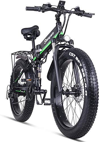 sheng milo Bicicletta elettrica da Montagna con Pneumatici Grassi 21 velocità da Corsa Fuoristrada Motoslitta ATV da 26 Pollici 12,8 Ah Batteria al Litio Rimovibile 1000W