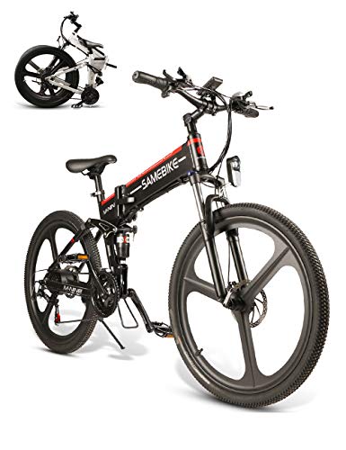 SAMEBIKE lo26 Bicicletta Elettrica da Montagna 26 Pollici Pieghevole Bici elettrica 350W 48V 10AH Batteria al Litio Shimano a 21 velocità per Adulti (Nero)