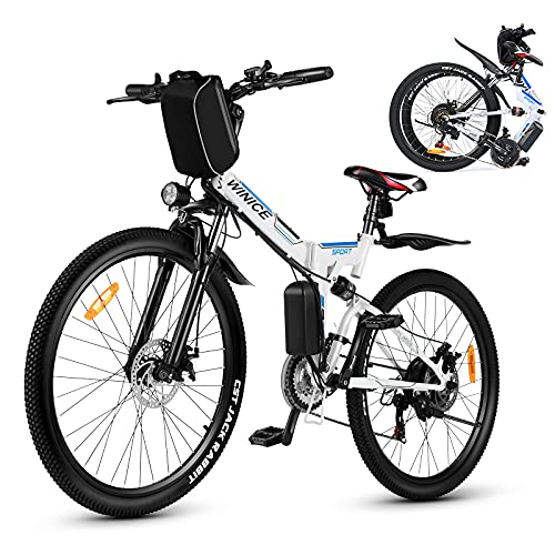 Vivi Bicicletta elettrica da uomo e da donna, 26 pollici, mountain bike, 350 W, 36 V, 10 Ah, batteria al litio e Shimano a 21 marce, colore bianco