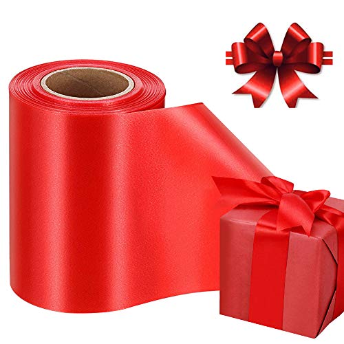 Nastro Rosso per Confezioni Regalo, Ampio Nastro di Raso per Ghirlande Artigianali Fiocchi Giganti Decorazioni per Torte, Natale Albero San Valentino Compleanno Matrimonio Nastri per cucire, 10cm 22m