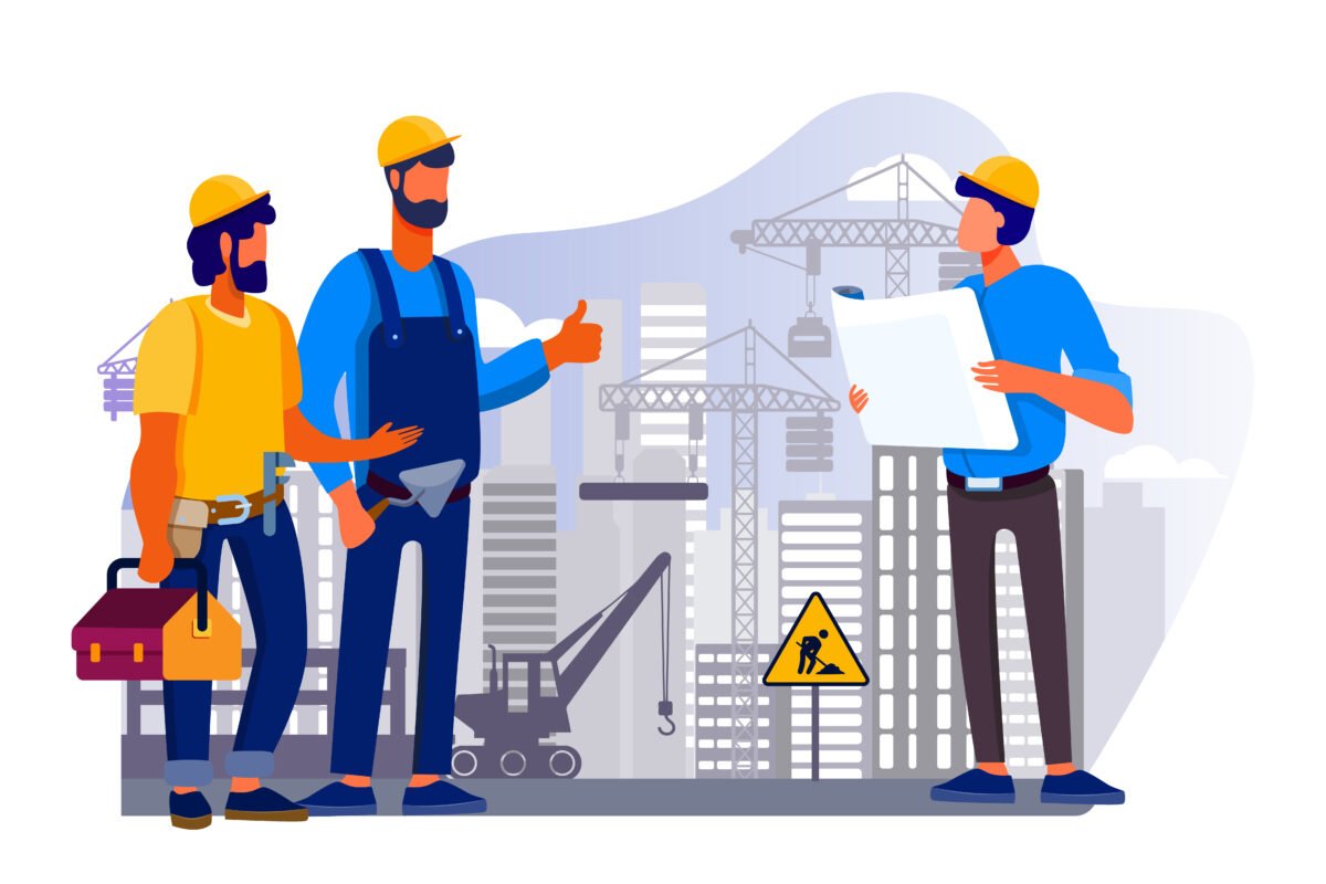 Engineers team discussing issues at construction site
