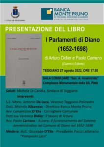 Teggiano: il 27 agosto presentazione di “I Parlamenti di Diano (1652-1698)”, il testo di Arturo Didier e Paolo Carrano – Ondanews.it - ondanews